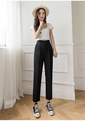 Женские брюки с карманами, на поясе с резинкой, цвет чёрный