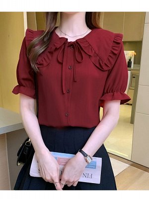 Женская блузка с короткими рукавами, на пуговицах, цвет красный