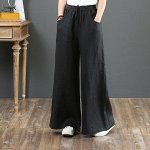 Женские брюки свободного кроя с карманами и эластичным поясом с завязками, цвет чёрный