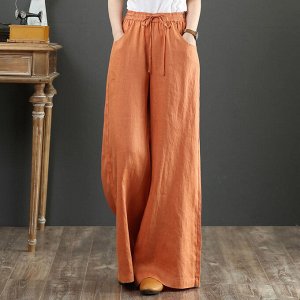 Женские брюки свободного кроя с карманами и эластичным поясом с завязками, цвет оранжевый