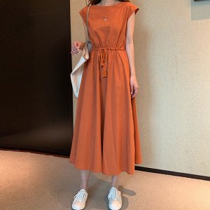 Женское длинное платье без рукавов, с завязками на талии, цвет оранжевый