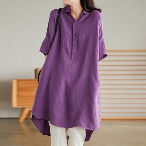 Женское платье-туника с короткими рукавами, на пуговицах, цвет фиолетовый