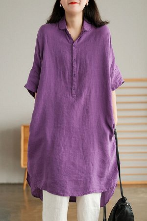 Женское платье-туника с короткими рукавами, на пуговицах, цвет фиолетовый