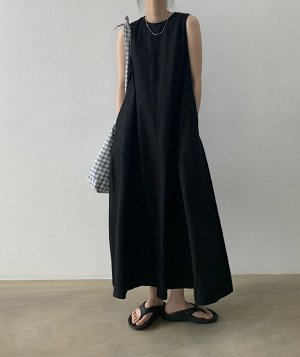 Женское длинное платье без рукавов, с карманами, цвет чёрный