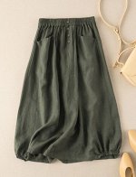 Женская миди-юбка с карманами и эластичным поясом, цвет зелёный