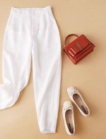 Женские брюки с карманами, на резинке и пуговицах, цвет белый