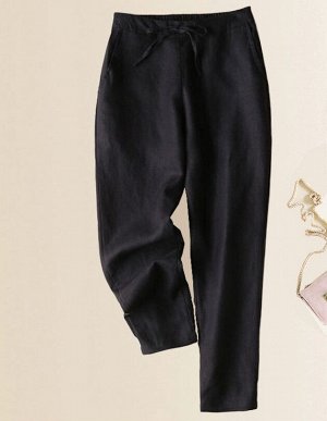 Женские брюки с карманами и эластичным поясом на завязках, цвет чёрный