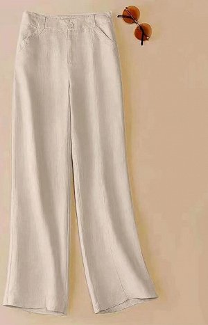 Женские прямые брюки с карманами, на пуговице, цвет бежевый
