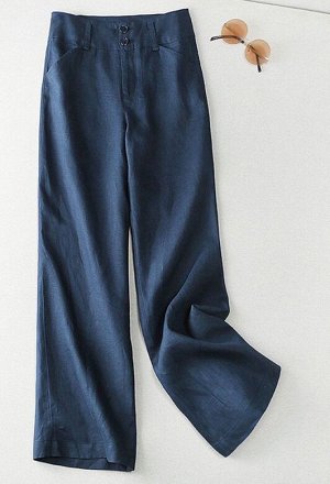 Женские прямые брюки с карманами, на пуговицах, цвет синий