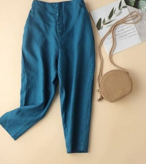 Женские брюки с карманами, на пуговицах, цвет сине-зелёный