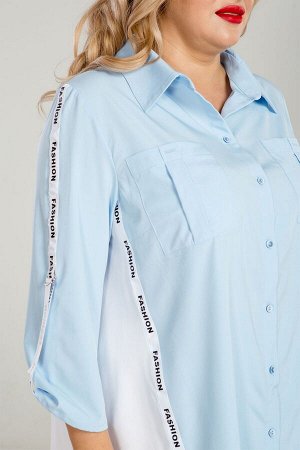 Рубашка Эффектная рубашка свободного силуэта из комбинированной сорочечной ткани. Горловина оформлена отложным воротником на притачной стойке. Перед с центральной застежкой на петли и пуговицы. По лин