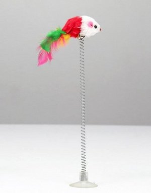 Игрушка для кошек Дразнилка Мышь на присоске 24 см красная/белая