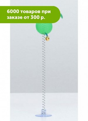 Игрушка для кошек Дразнилка Рифлёный шар с перьями на присоске 21х4см зеленый
