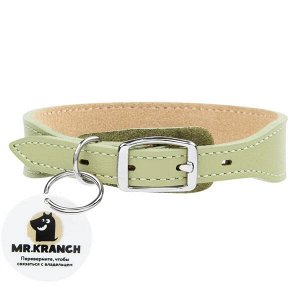 Ошейник Mr.Kranch для собак из натуральной кожи с QR-адресником, 20-24см, нежно-зеленый