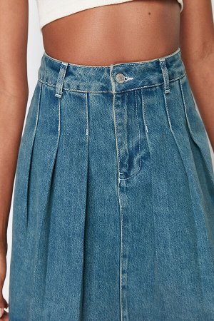 Синяя плиссированная джинсовая юбка
