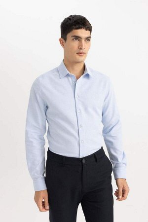 Рубашка узкого кроя с воротником-поло и сотовой текстурой с длинными рукавами