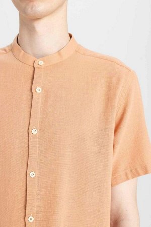 DEFACTO Хлопковая рубашка обычного кроя с воротником-стойкой и короткими рукавами