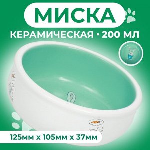 Миска керамическая для кроликов 200 мл 10 х 3,7 см, мятная/белая