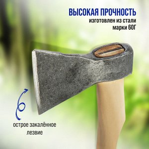 Топор кованый ТУНДРА, деревянное топорище Б1, покрыто морилкой «Орех», 600 г