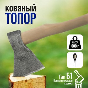 Топор кованый ТУНДРА, деревянное топорище Б1, покрыто морилкой «Орех», 600 г