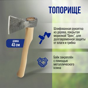 Топор кованый ТУНДРА, деревянное топорище Б1, покрыто морилкой «Орех», 600 г
