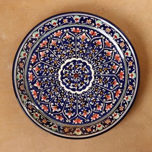 Ляган узбекский Риштанская керамика "Цветы" для плова, 36 см, синий