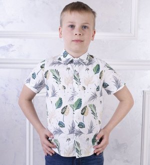 Рубашка детская короткий рукав хлопок цвет Белый (листья) Тимошка