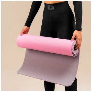 Коврик для фитнеса и йоги ONLYTOP, 183х61х0,6 см, цвет серый/розовый