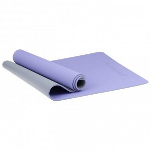 Коврик для фитнеса и йоги ONLYTOP, нескользящий, 183x61x0.6 см, цвет серый/фиолетовый