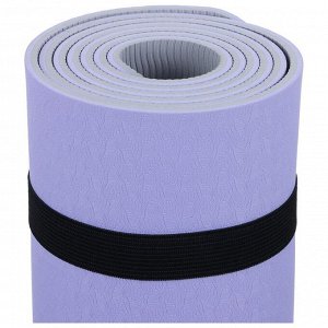 Коврик для фитнеса и йоги ONLYTOP, нескользящий, 183x61x0.6 см, цвет серый/фиолетовый