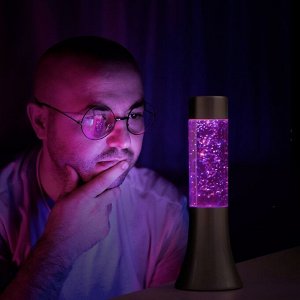 Светильник «Блеск цилиндра» LED, лава, блёстки, от батареек 3хLR44 серебро 18 см RISALUX