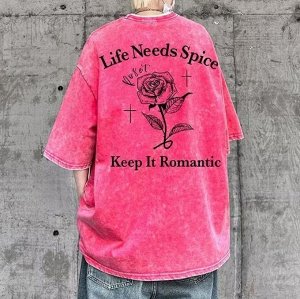 Мужская футболка оверсайз, с выстиранным эффектом, с принтом, розово-красный