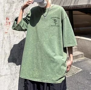 Мужская футболка оверсайз, с выстиранным эффектом, с принтом, зеленый