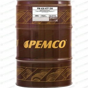 Масло трансмиссионное Pemco 430 ATF DIII, синтетическое, Dexron III, для АКПП и ГУР, 60л, арт. PM0430-60