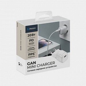 Сетевое зарядное устройство-1USB-C Deppa PD, 20W, mini GaN, белый, 11440