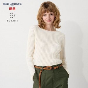 UNIQLO - свитер с круглым вырезом в рубчик 3D вязки - 30 NATURAL