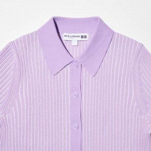 UNIQLO - кардиган-поло в рубчик с коротким рукавом - 70 LIGHT PURPLE