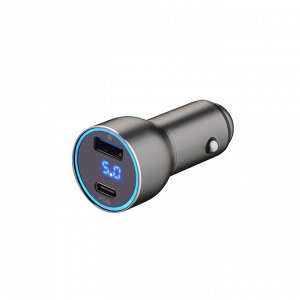 Автоматическое зарядное устройство-1USB + 1USB-C Deppa PD, QC3.0, 36W, дисплей, графит, 11294