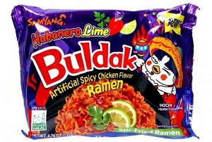 Лапша пшеничная Samyang ХОТ ЧИКЕН РАМЕН ХАБАНЕРО ЛАЙМ острая со вкусом курицы, перцем хабанеро и лаймом,м/у 135г. Ю.Корея. (BULDAK Habanero Lime)