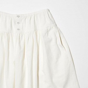 UNIQLO - пышная юбка из льна и хлопка со сборками - 01 OFF WHITE