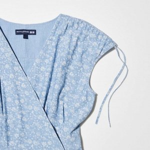 UNIQLO - платье с запахом без рукавов в цветочек - 63 BLUE