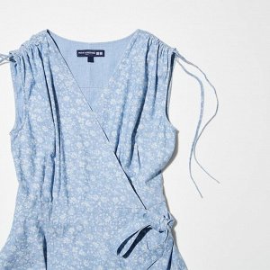 UNIQLO - платье с запахом без рукавов в цветочек - 63 BLUE