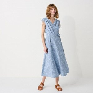 UNIQLO - платье с запахом без рукавов в цветочек - 63 BLUE