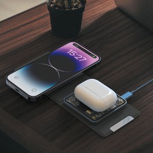 Зарядная станция 2в1 Deppa MagSafe Fold Travel QI складная, черная, 23154