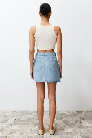 Ограниченная серия Светло-голубая мини-джинсовая юбка с разрезами