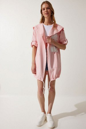 Женская розовая куртка из габардина оверсайз с принтом SA00023