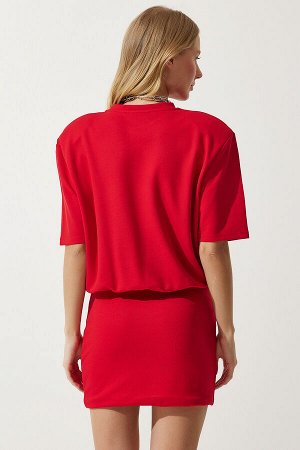 happinessistanbul Женское красное трикотажное платье из лайкры с подкладками NY00002