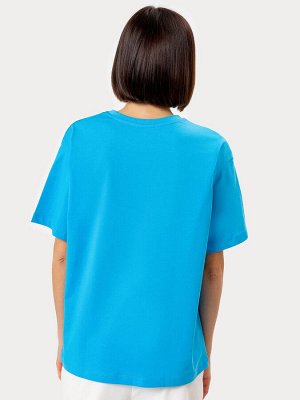 Хлопковая женская футболка ярко-синего цвета с принтом