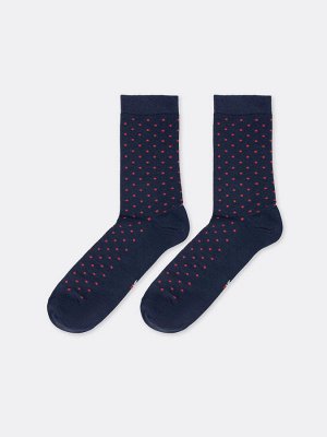 Высокие мужские носки темно-синего цвета в мелкий красный горошек (1 упаковка по 5 пар)