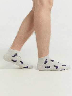 Носки мужские свето-серые с рисунком в виде баклажанов (1 упаковка по 5 пар)